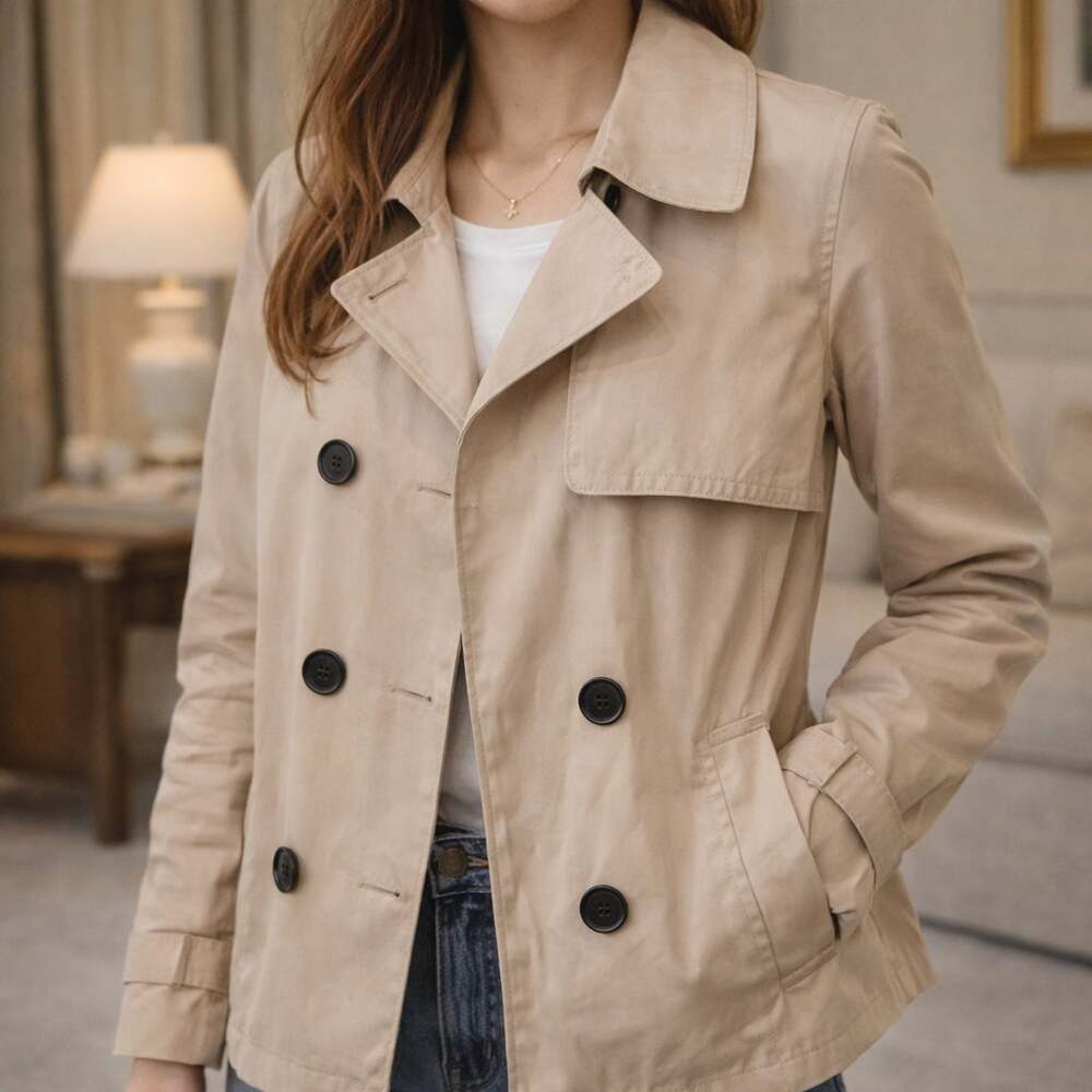 Everlane Sz Small Swing Trench Coat Lightweight Jacket Cotton Beige Minimalist